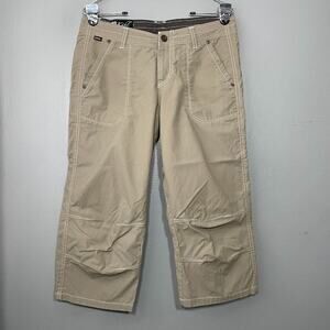 Kuhl Capris Womens Size 8 Khaki Green Floral Embroidered Hiking Pants Gorpcore
